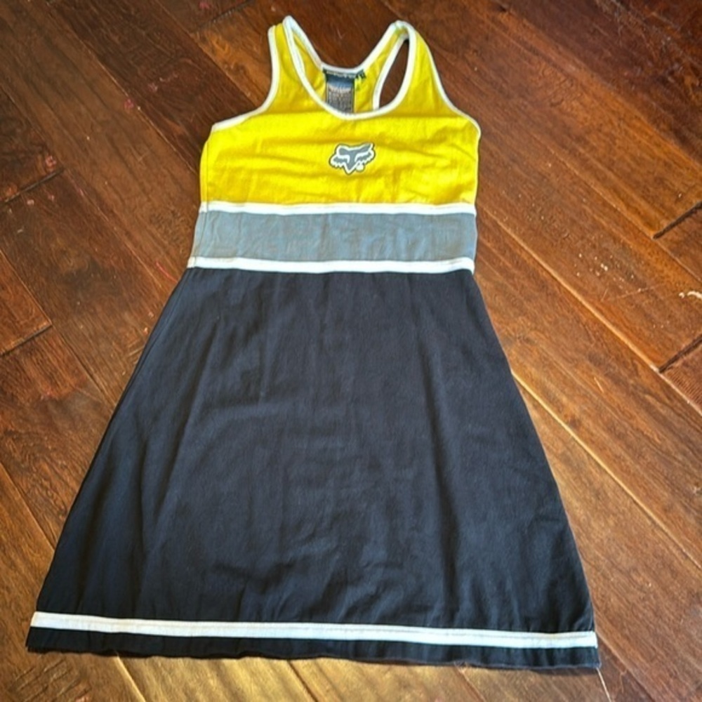 Fox sports logo dress yellow black and white body on racer back cotton blend szL